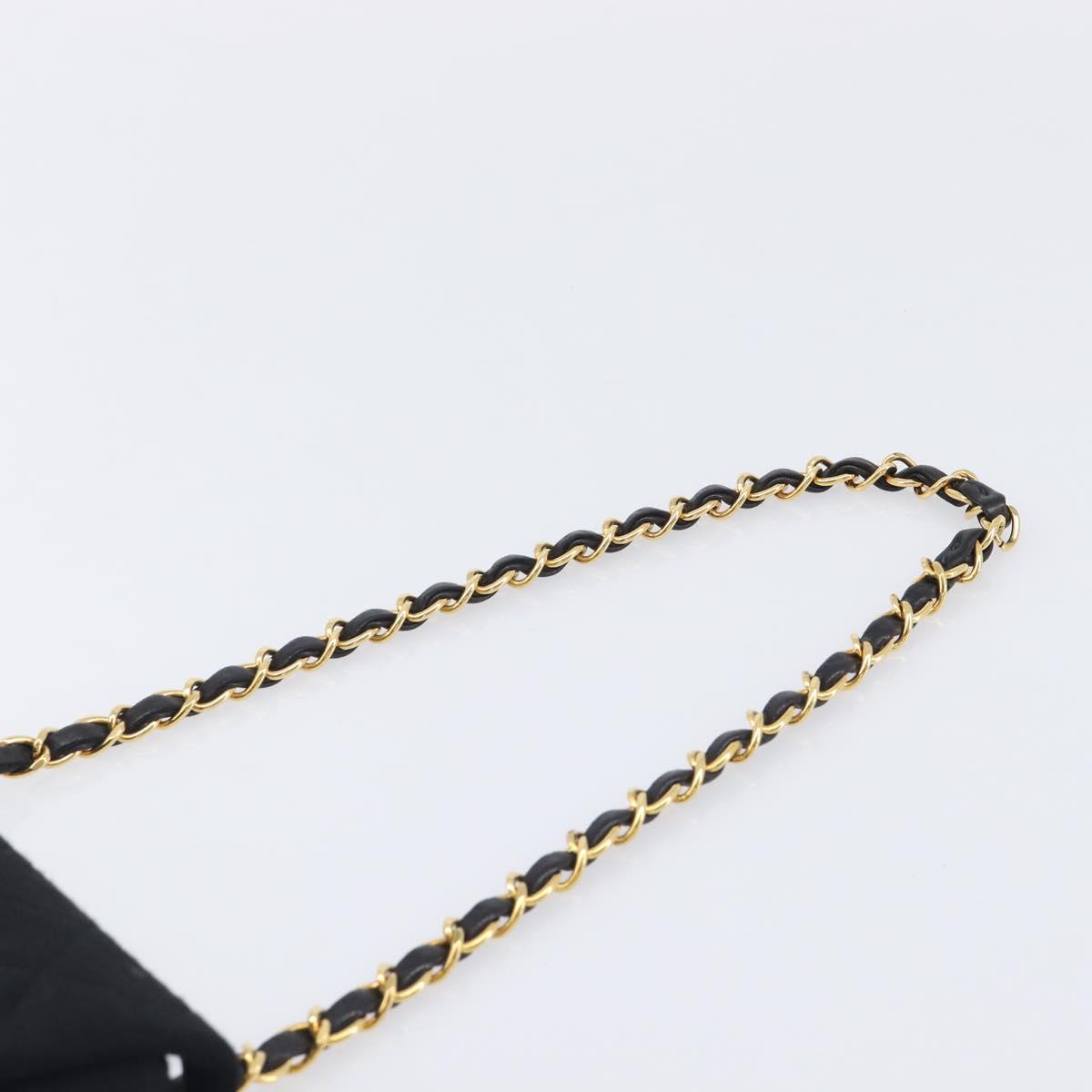 CHANEL Mini Matelasse 18 Chain Shoulder Bag Cotton Black Gold CC Auth 211216SAV