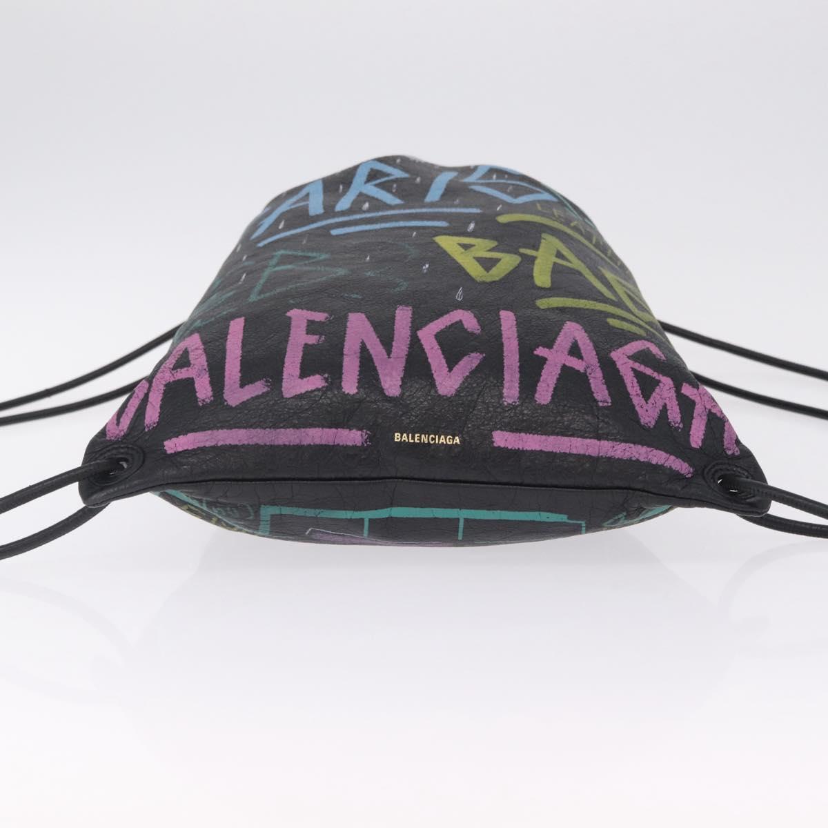 Balenciaga Graffiti Bazaar Drawstring Bag Leather Black 581779 Auth 211220V