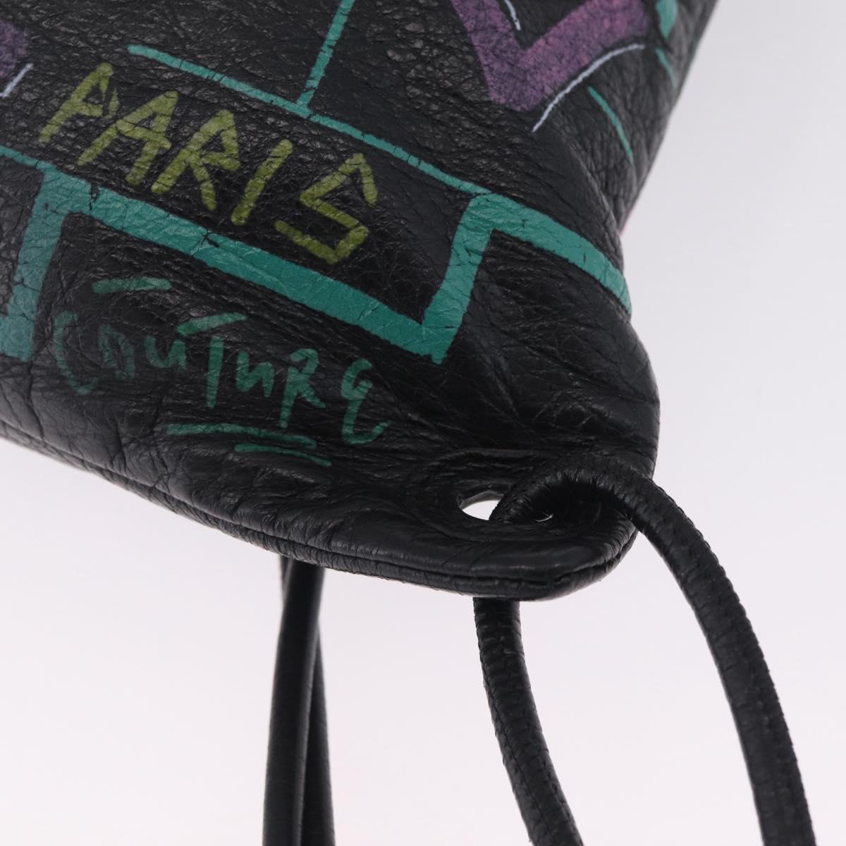 Balenciaga Graffiti Bazaar Drawstring Bag Leather Black 581779 Auth 211220V