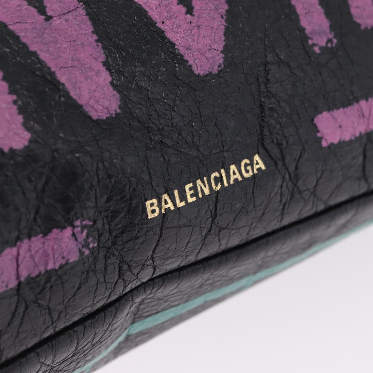 Balenciaga Graffiti Bazaar Drawstring Bag Leather Black 581779 Auth 211220V
