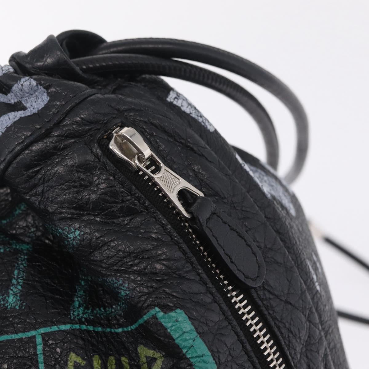 Balenciaga Graffiti Bazaar Drawstring Bag Leather Black 581779 Auth 211220V