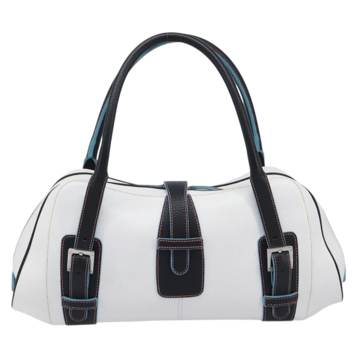 LOEWE Hand Bag Leather White Silver Auth 211222V