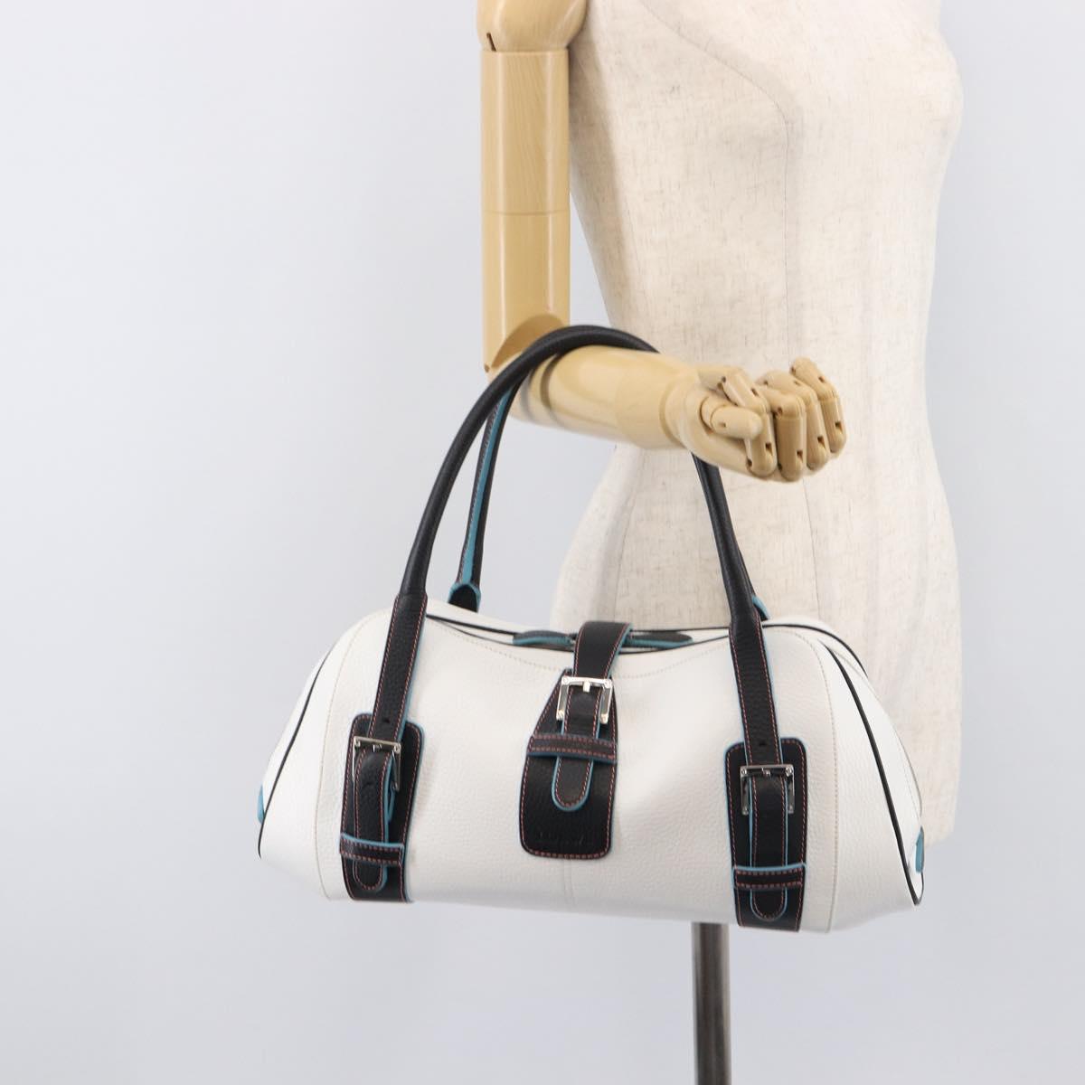 LOEWE Hand Bag Leather White Silver Auth 211222V