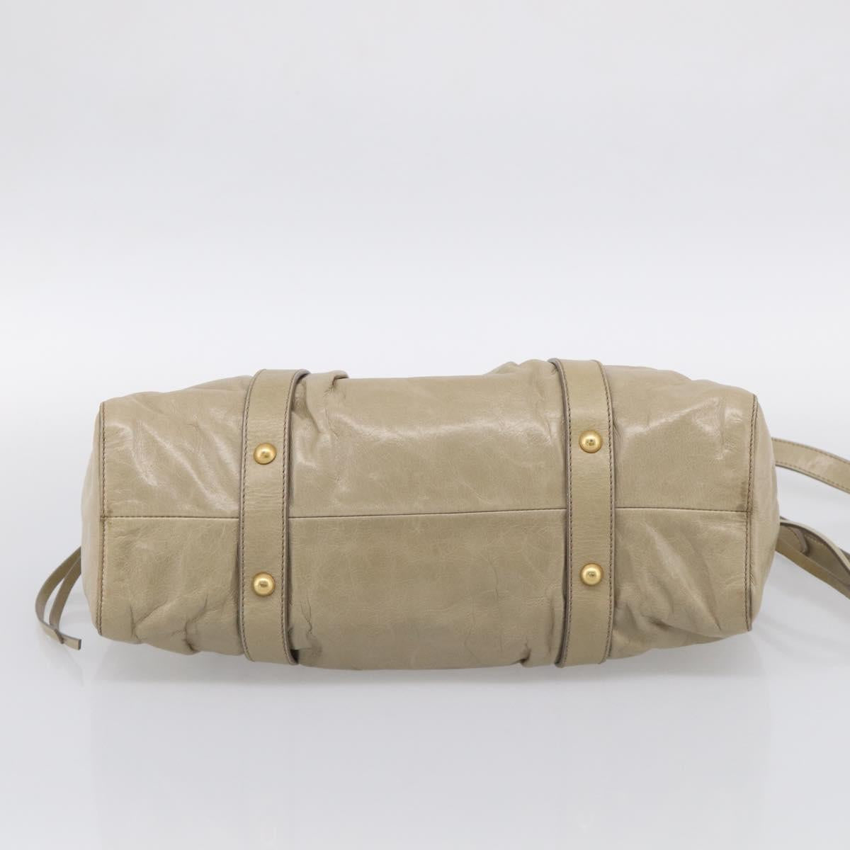 Miu Miu Vitellolux Hand Bag Leather 2way Beige Gold Tone Auth 211229V