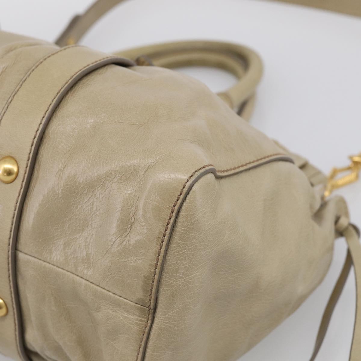 Miu Miu Vitellolux Hand Bag Leather 2way Beige Gold Tone Auth 211229V