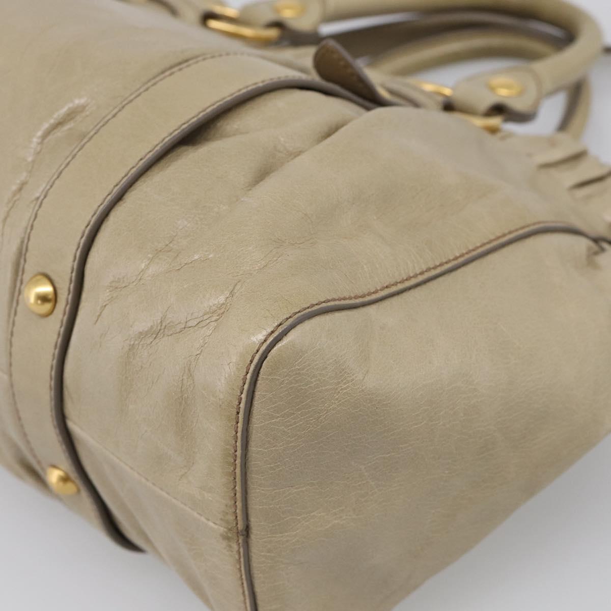 Miu Miu Vitellolux Hand Bag Leather 2way Beige Gold Tone Auth 211229V