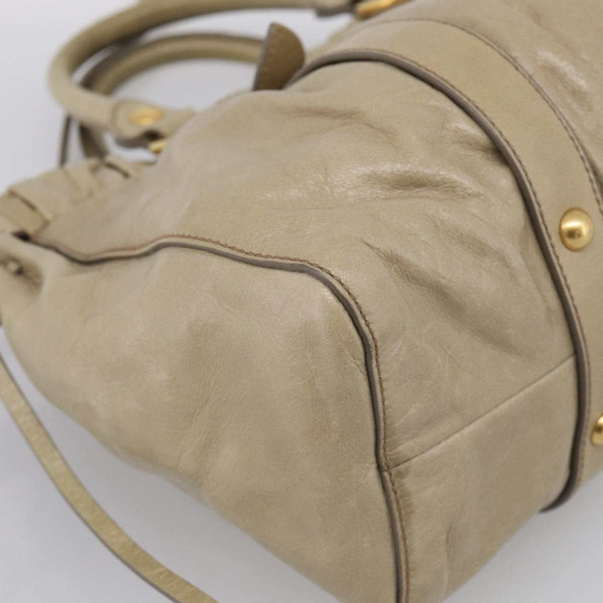 Miu Miu Vitellolux Hand Bag Leather 2way Beige Gold Tone Auth 211229V