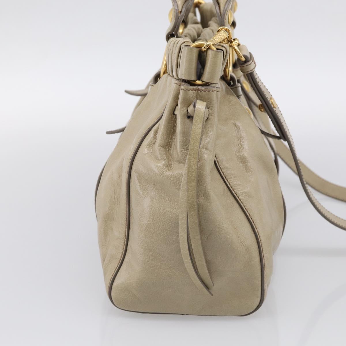 Miu Miu Vitellolux Hand Bag Leather 2way Beige Gold Tone Auth 211229V