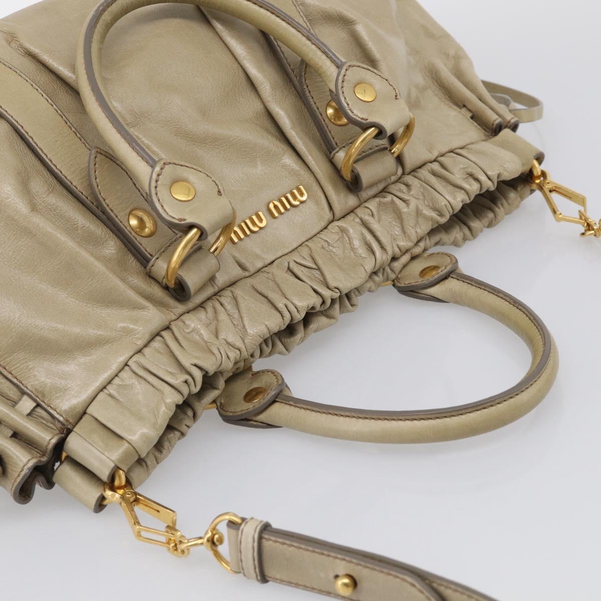 Miu Miu Vitellolux Hand Bag Leather 2way Beige Gold Tone Auth 211229V