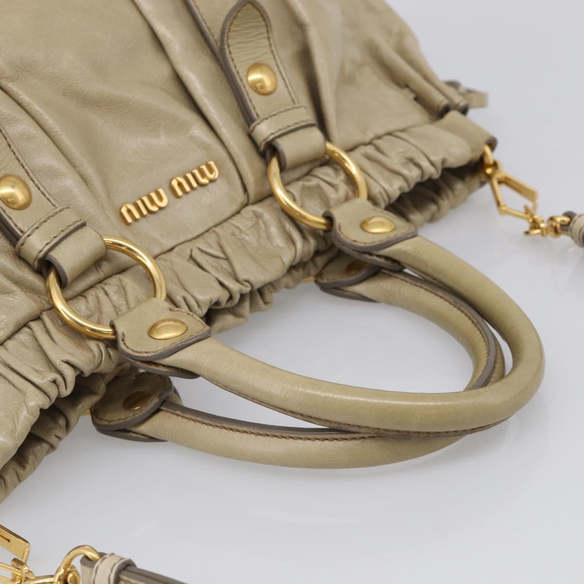 Miu Miu Vitellolux Hand Bag Leather 2way Beige Gold Tone Auth 211229V
