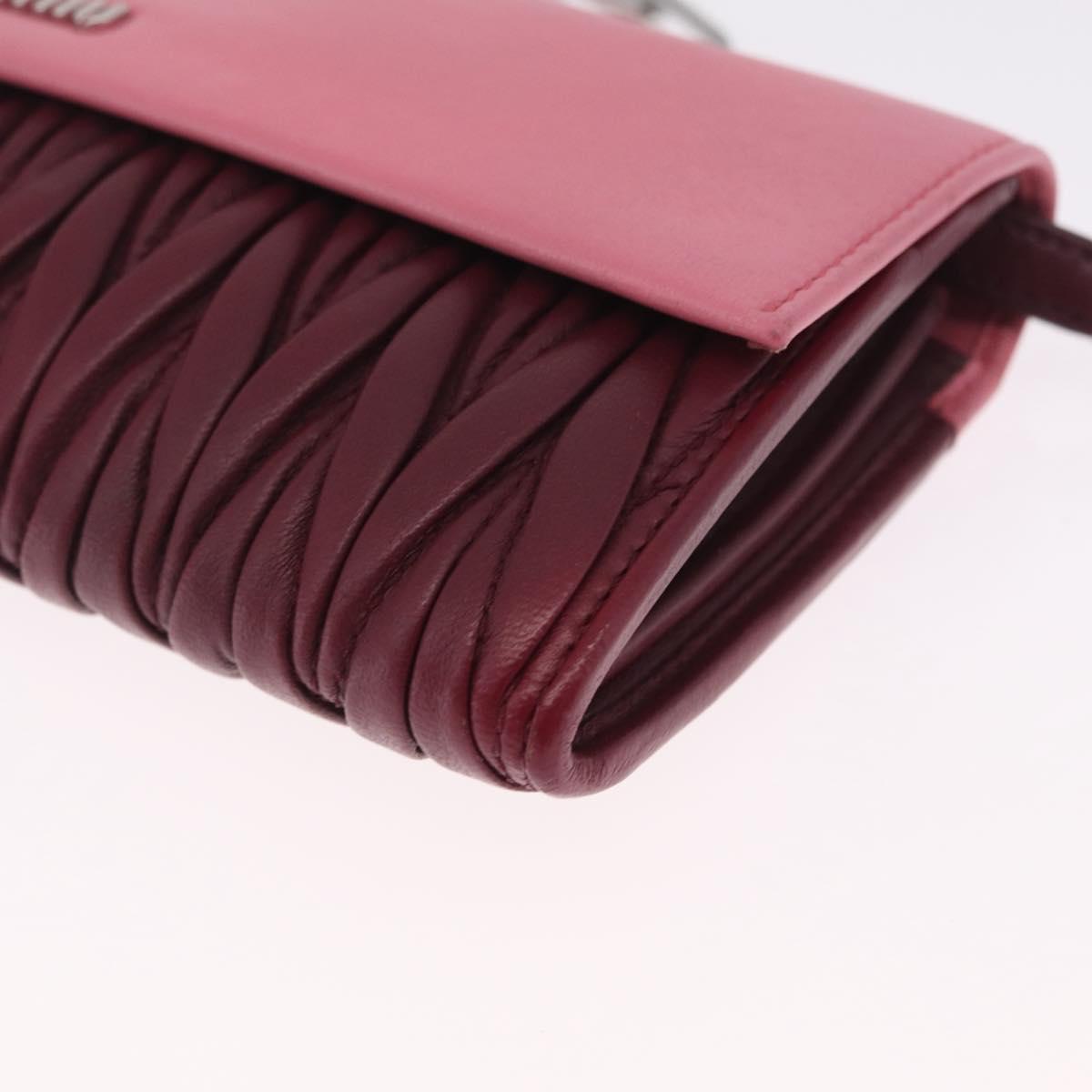 Miu Miu Matelasse Chain Wallet Leather Pink Silver Auth 211242V