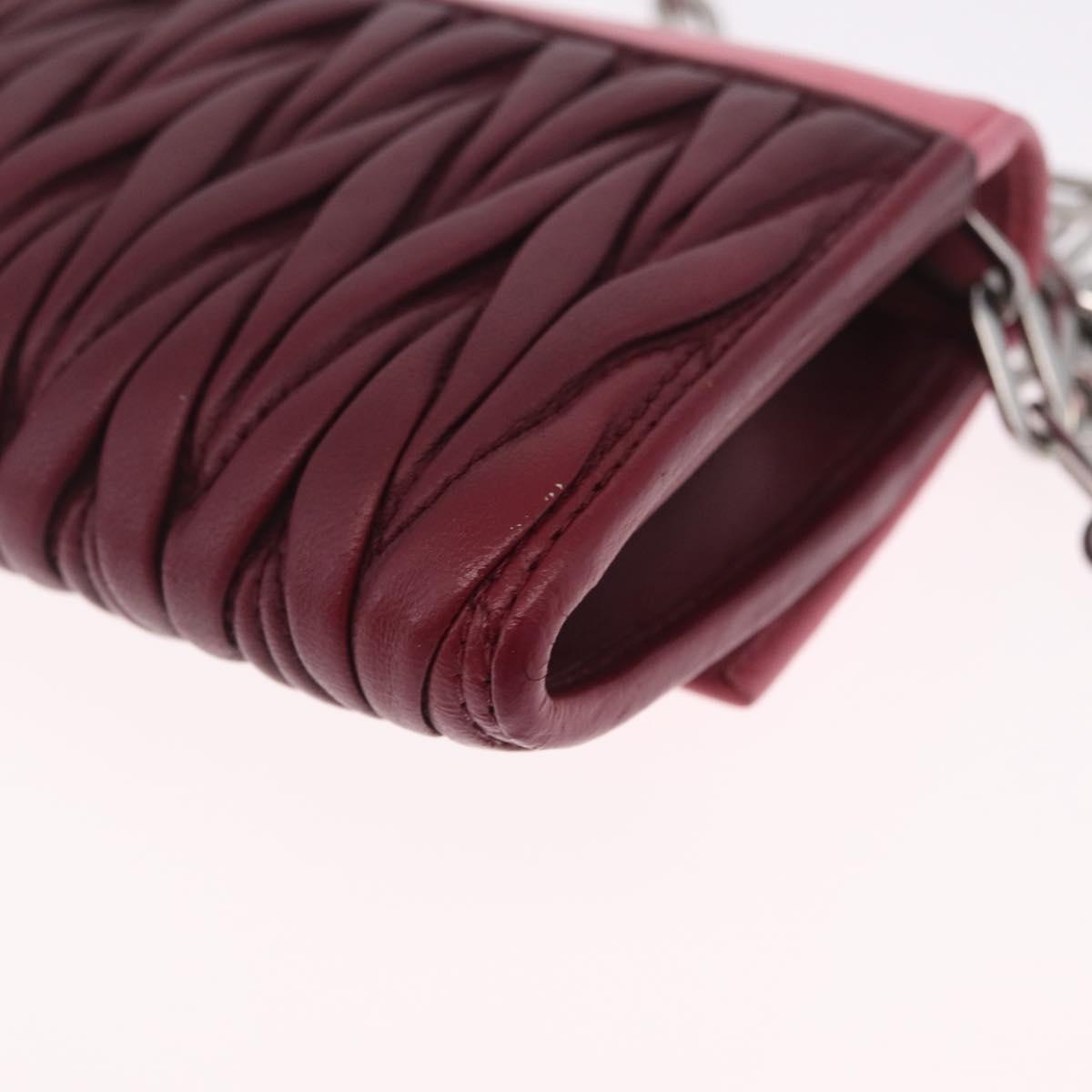 Miu Miu Matelasse Chain Wallet Leather Pink Silver Auth 211242V