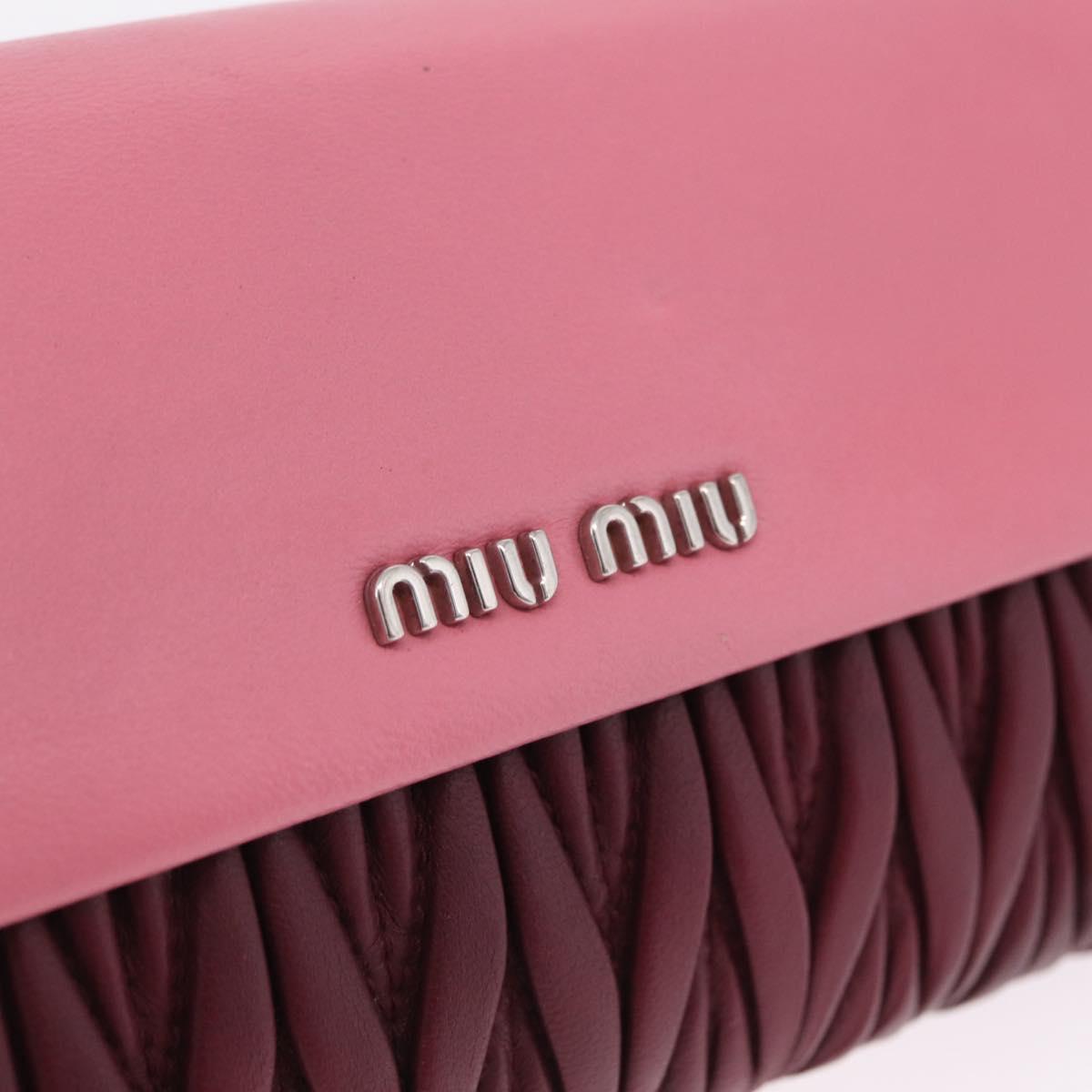 Miu Miu Matelasse Chain Wallet Leather Pink Silver Auth 211242V