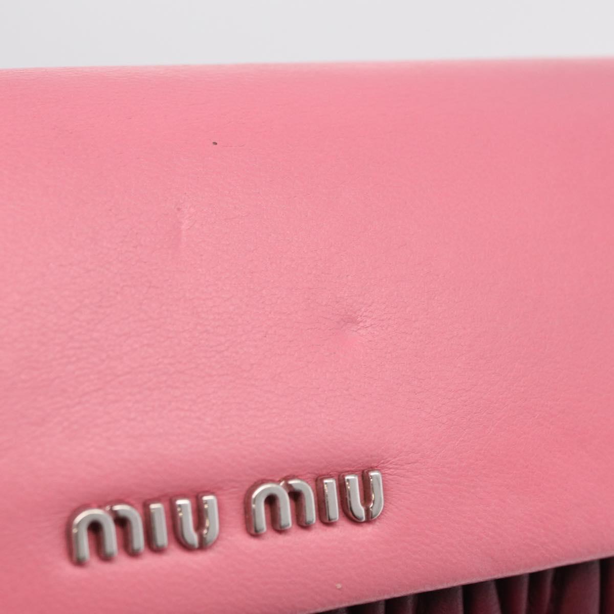 Miu Miu Matelasse Chain Wallet Leather Pink Silver Auth 211242V