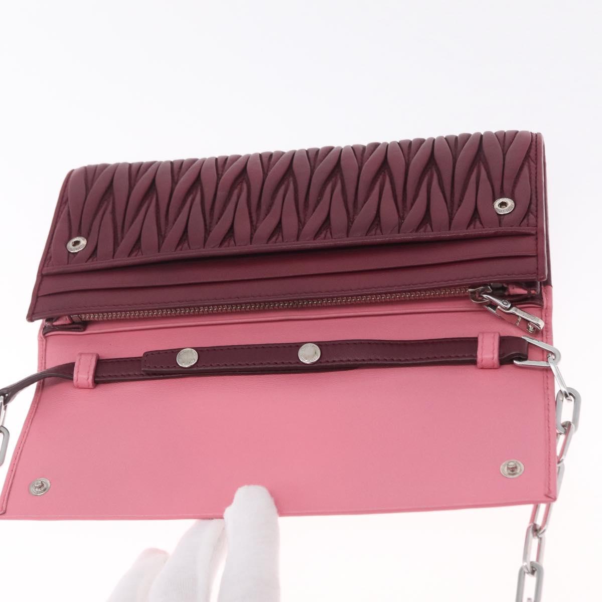 Miu Miu Matelasse Chain Wallet Leather Pink Silver Auth 211242V