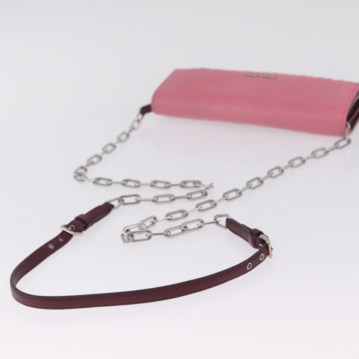 Miu Miu Matelasse Chain Wallet Leather Pink Silver Auth 211242V