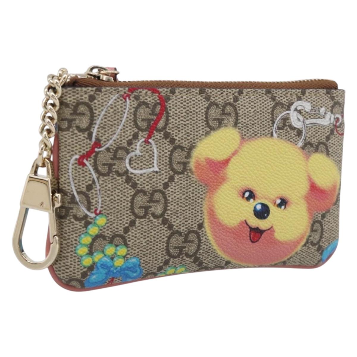 GUCCI GG Supreme Coin Purse PVC Beige Gold 838892 Auth 211254M