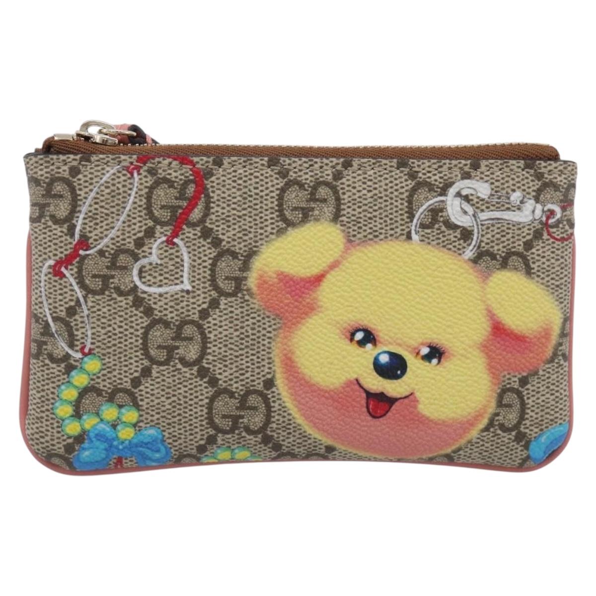 GUCCI GG Supreme Coin Purse PVC Beige Gold 838892 Auth 211254M