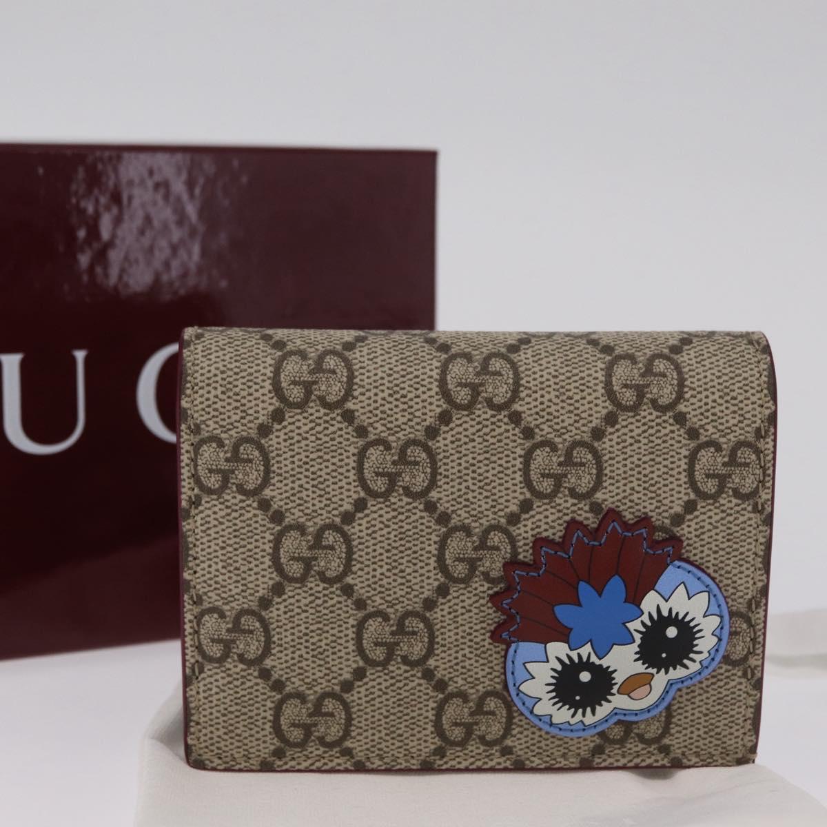 GUCCI GG Supreme Wallet PVC Beige Gold 855384 Auth 211255M