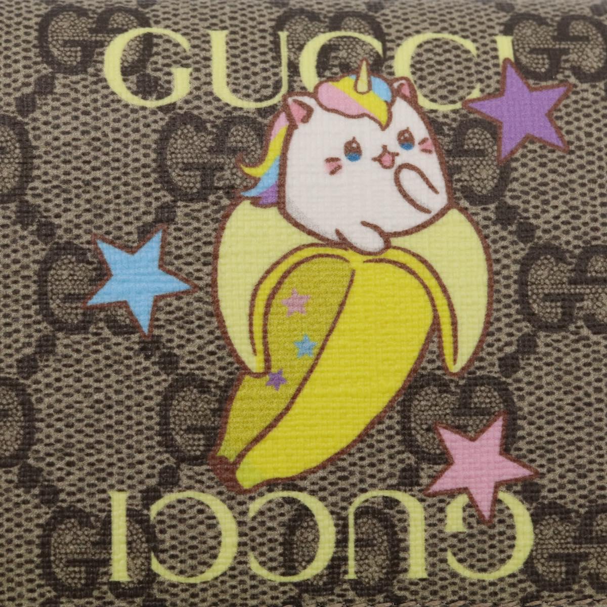 GUCCI GG Supreme Compact Bifold Wallet PVC BNF Beige Yellow 701009 Auth 211258M
