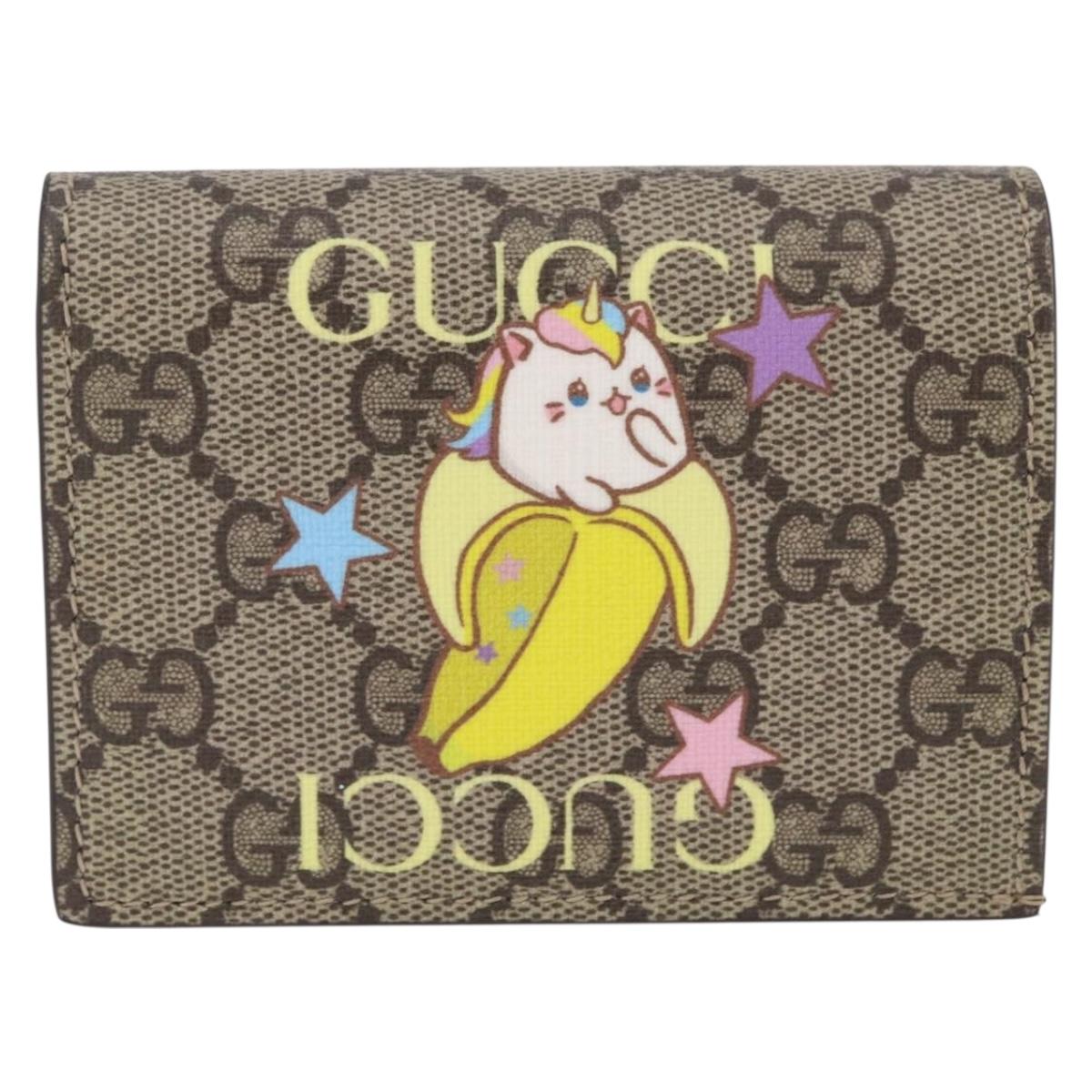 GUCCI GG Supreme Compact Bifold Wallet PVC BNF Beige Yellow 701009 Auth 211258M