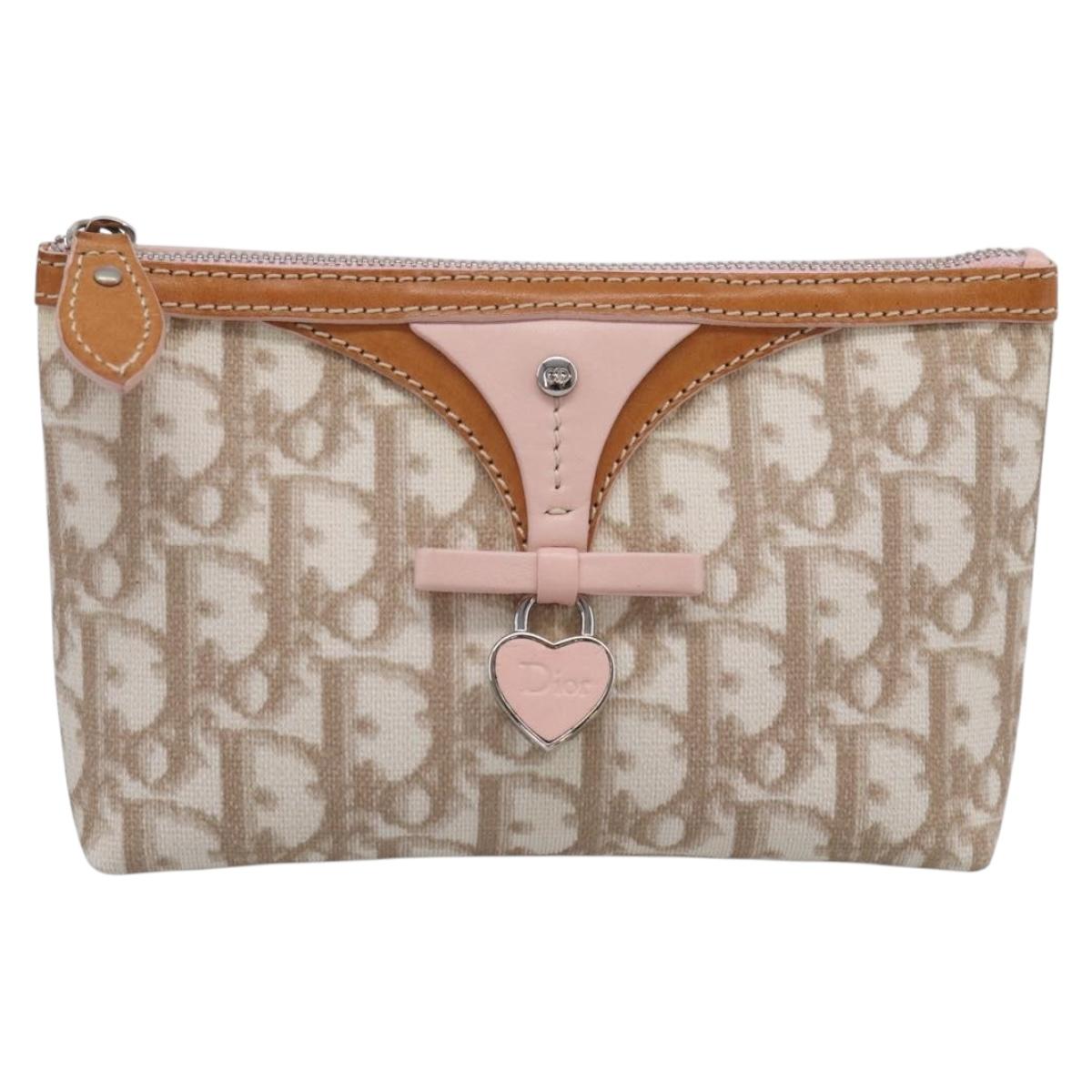 Christian Dior Romantic Pouch PVC Beige Silver Auth 211275V