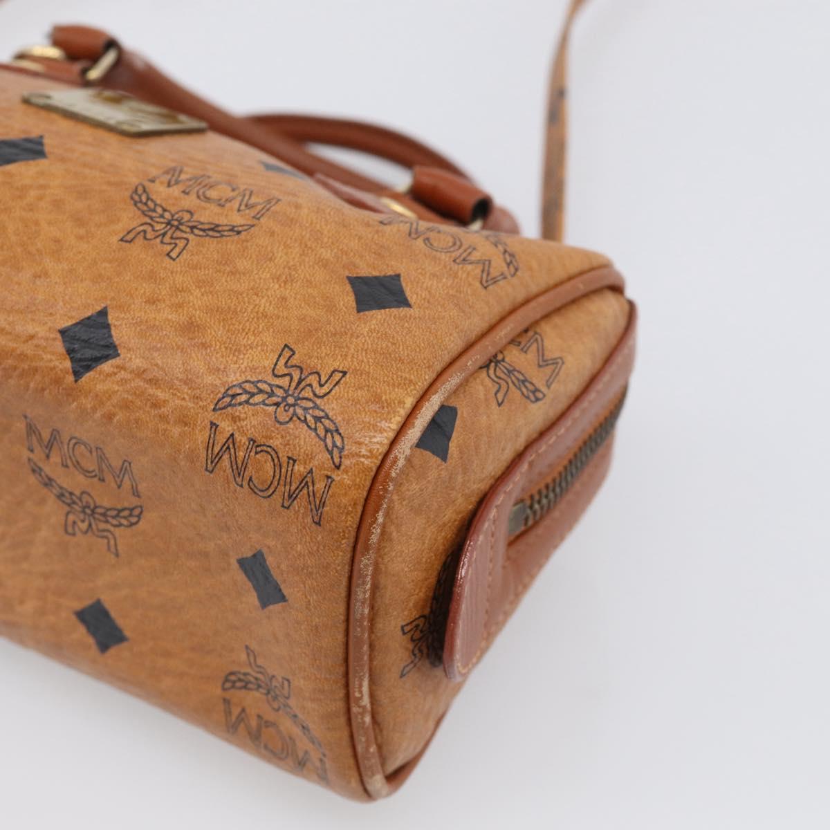 MCM Vicetos Logogram Mini Boston Bag PVC Leather 2way Brown Gold Auth 211277A