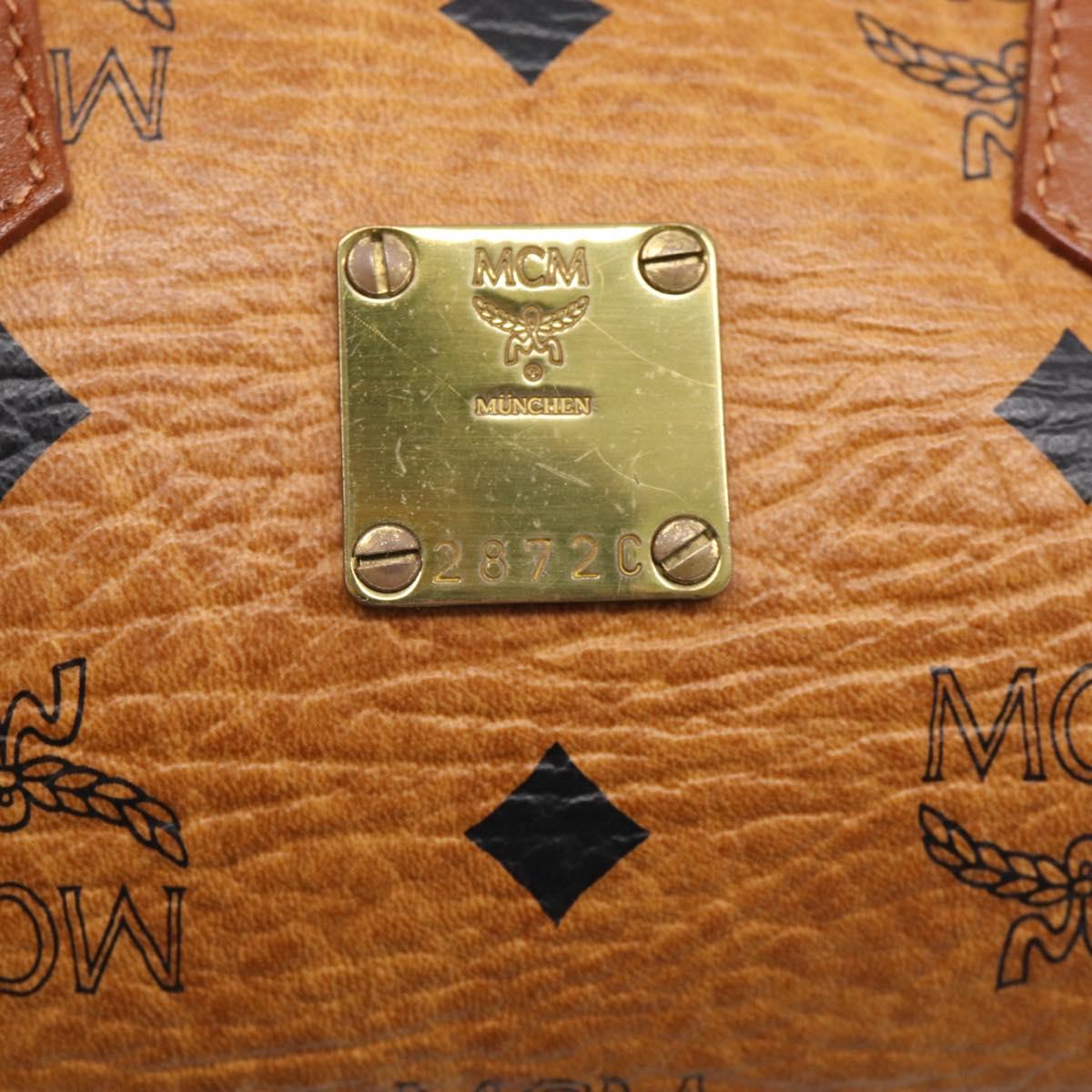 MCM Vicetos Logogram Mini Boston Bag PVC Leather 2way Brown Gold Auth 211277A