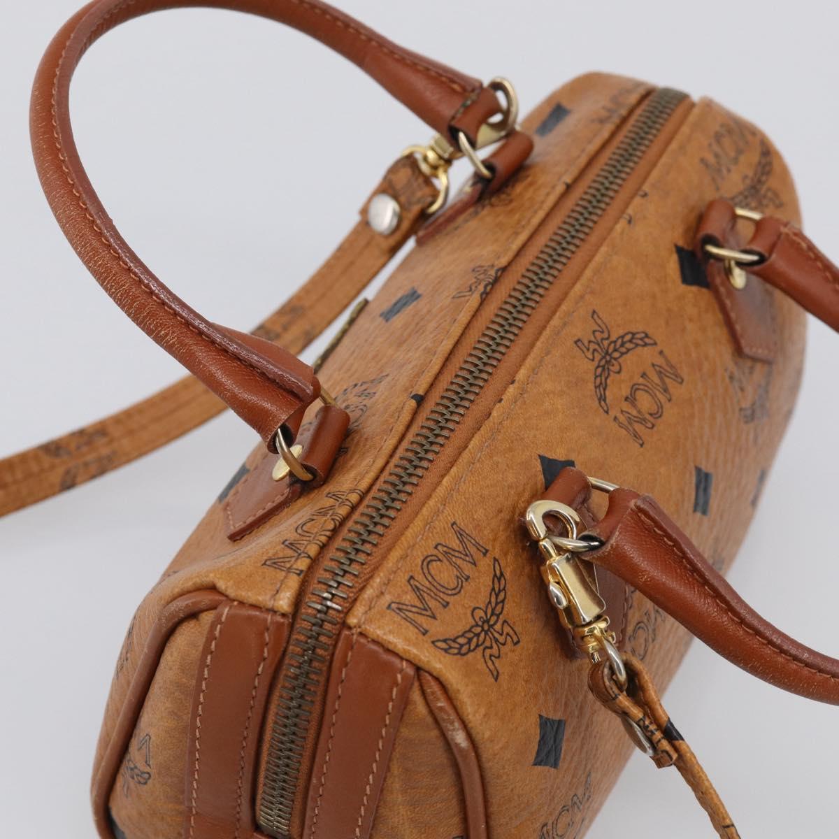 MCM Vicetos Logogram Mini Boston Bag PVC Leather 2way Brown Gold Auth 211277A