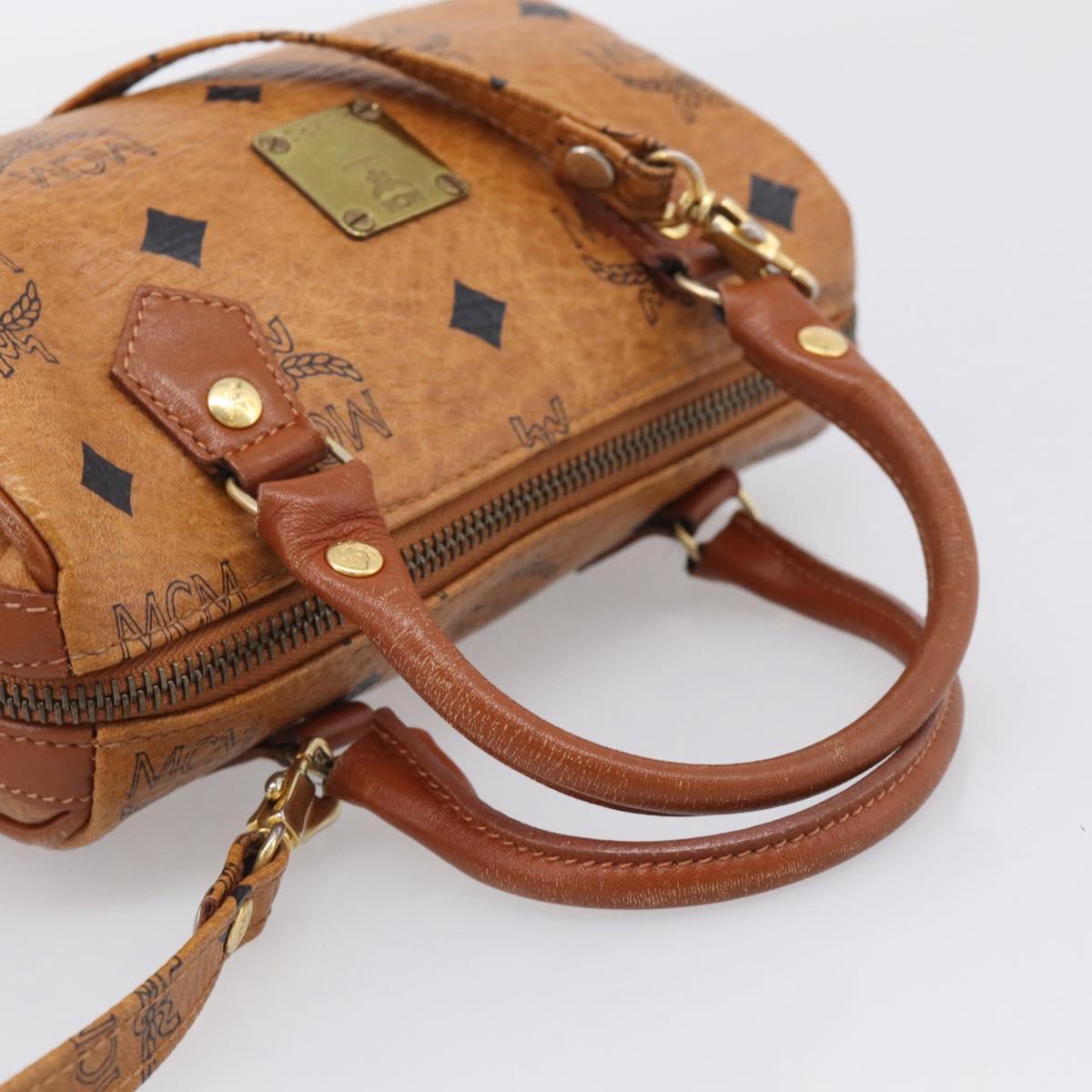 MCM Vicetos Logogram Mini Boston Bag PVC Leather 2way Brown Gold Auth 211277A
