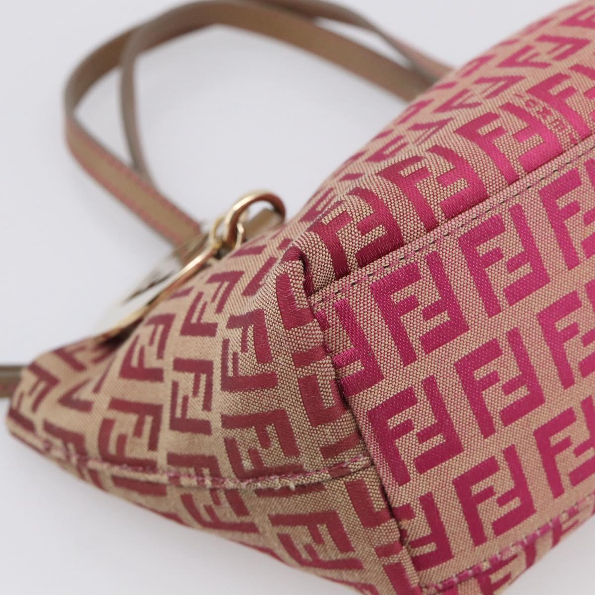 FENDI Zucchino Canvas Hand Bag Pink Gold Auth 211281V