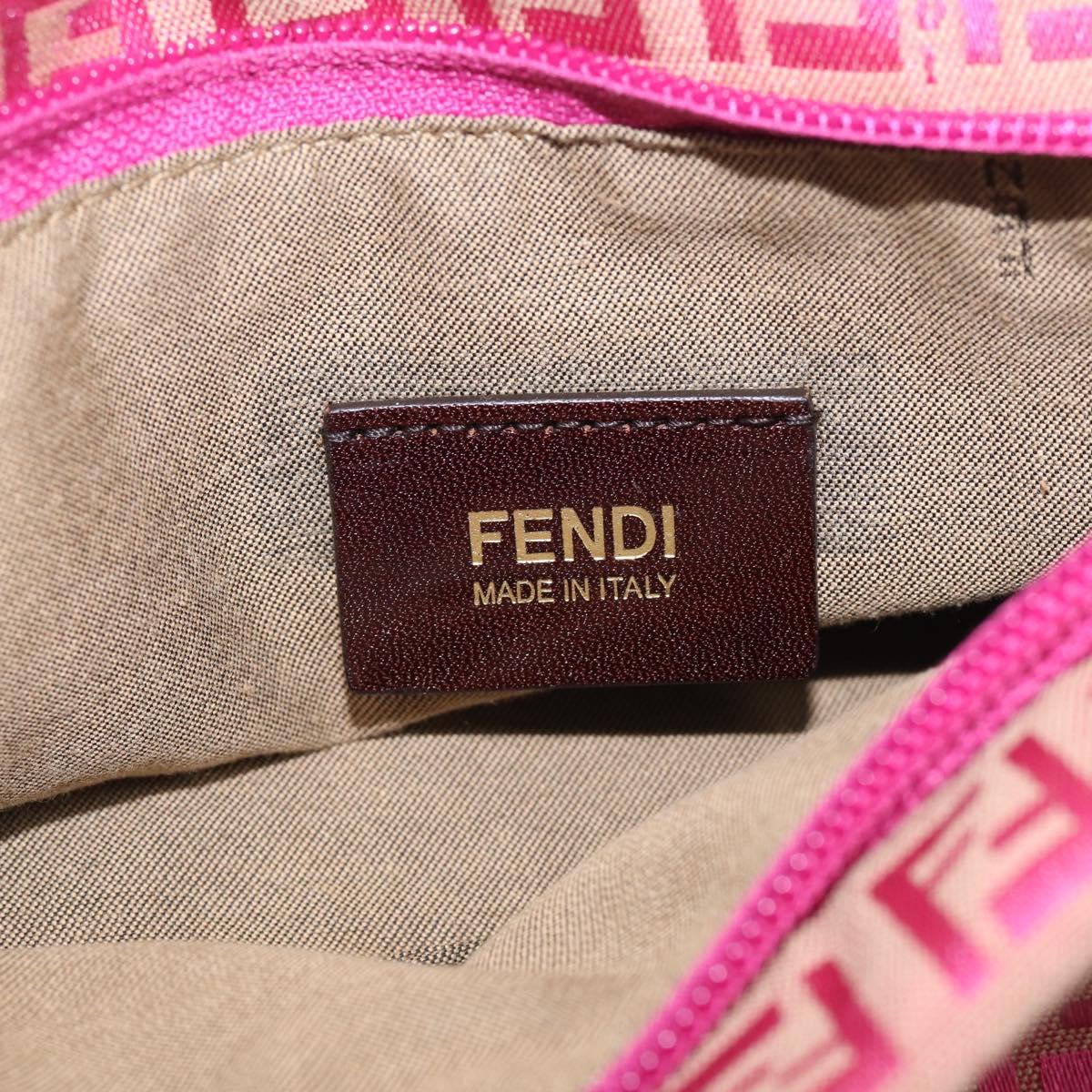 FENDI Zucchino Canvas Hand Bag Pink Gold Auth 211281V