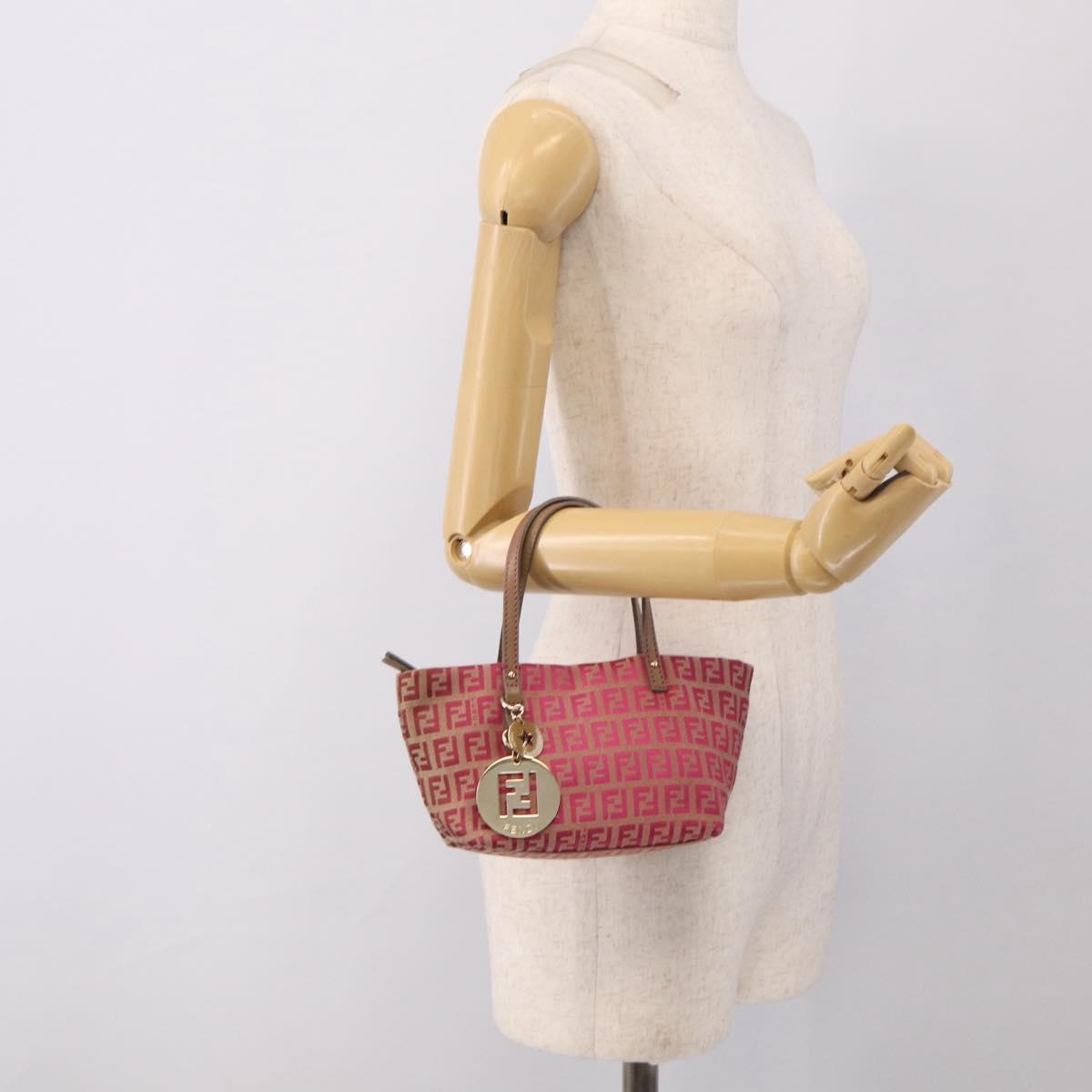 FENDI Zucchino Canvas Hand Bag Pink Gold Auth 211281V