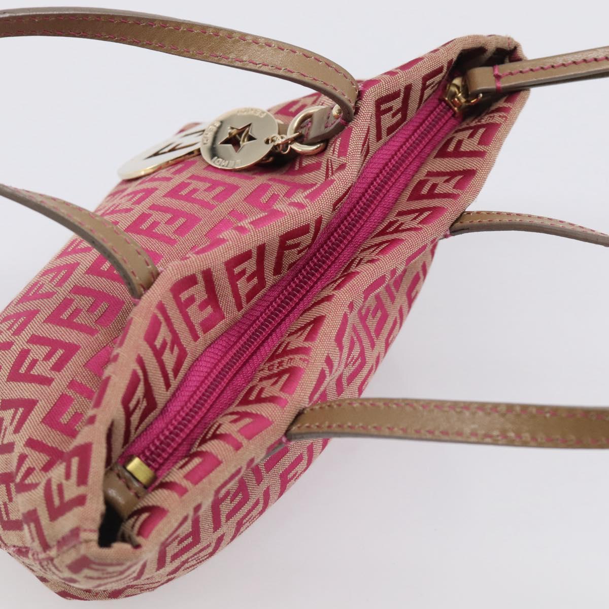 FENDI Zucchino Canvas Hand Bag Pink Gold Auth 211281V