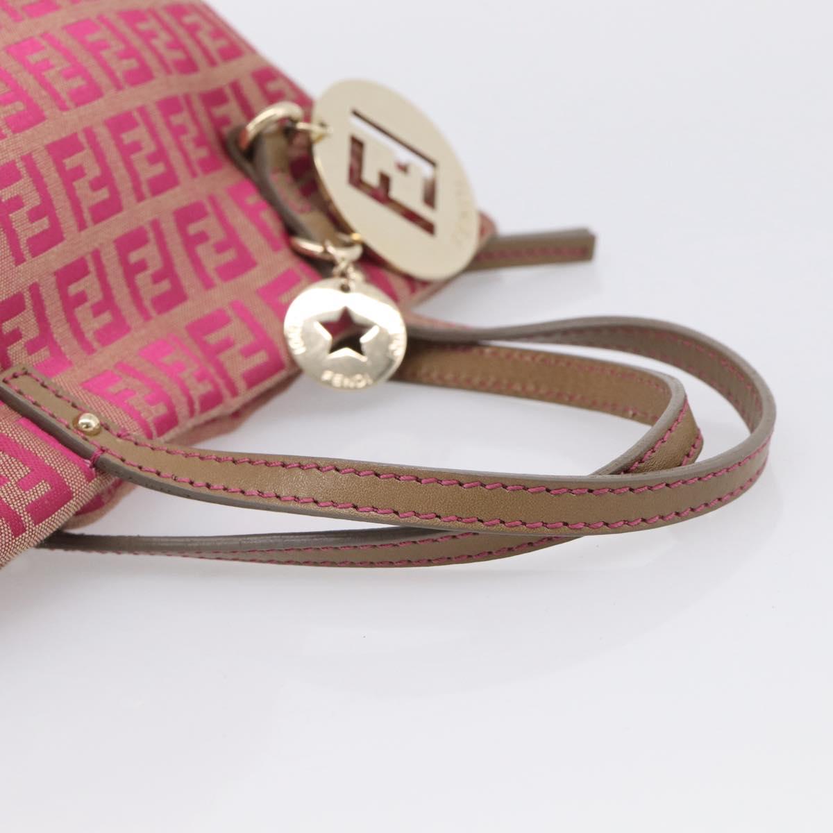 FENDI Zucchino Canvas Hand Bag Pink Gold Auth 211281V