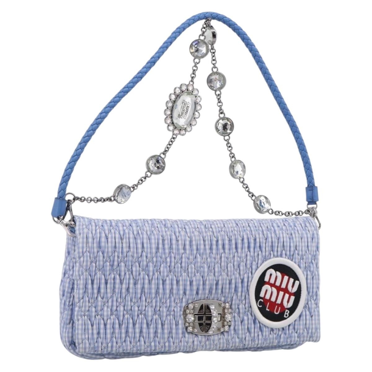 Miu Miu Matelasse Hand Bag Cotton 2way Blue Silver Auth 211290M