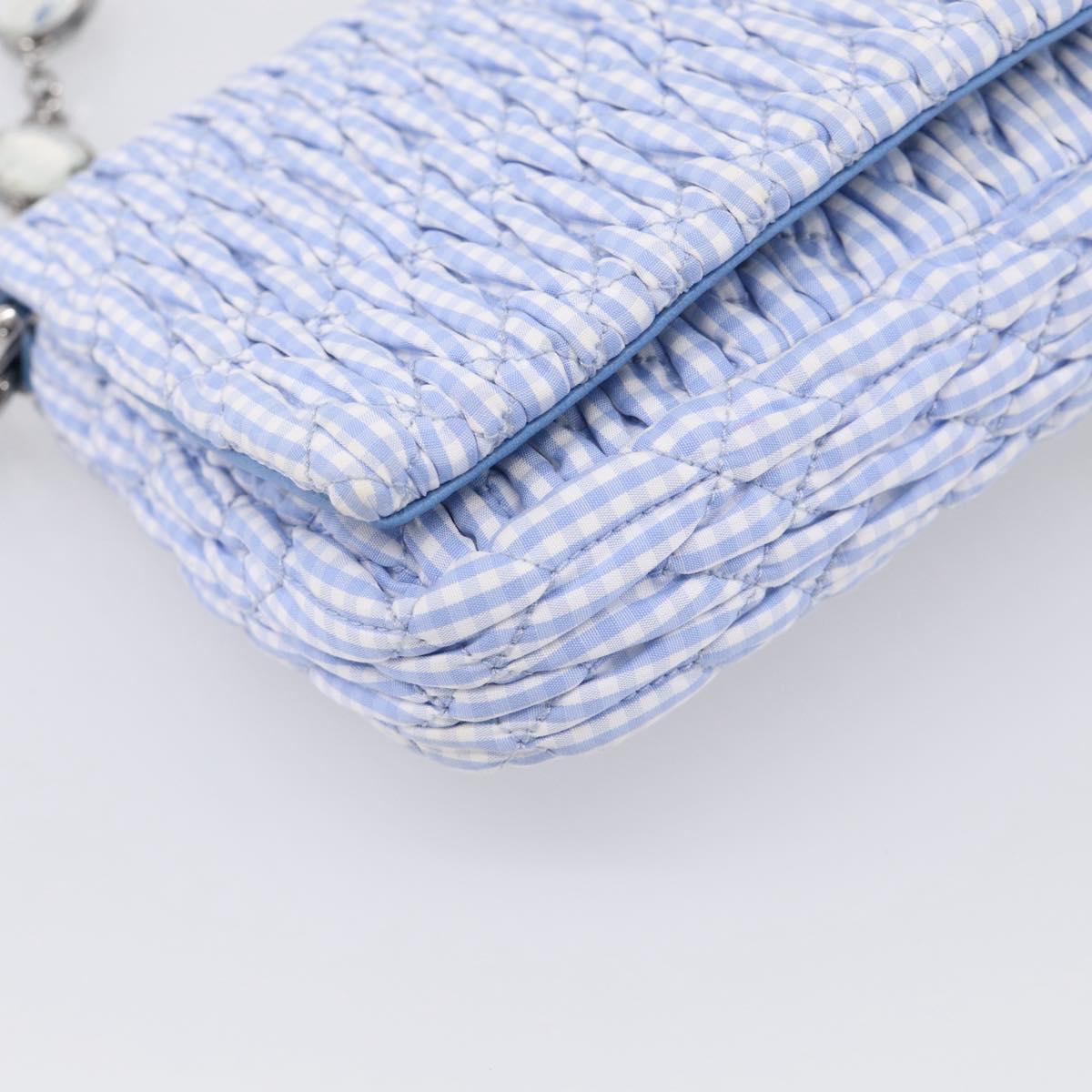Miu Miu Matelasse Hand Bag Cotton 2way Blue Silver Auth 211290M