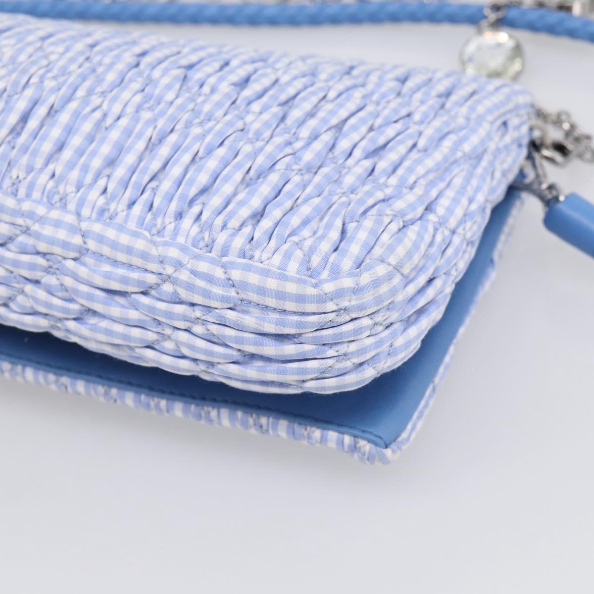 Miu Miu Matelasse Hand Bag Cotton 2way Blue Silver Auth 211290M
