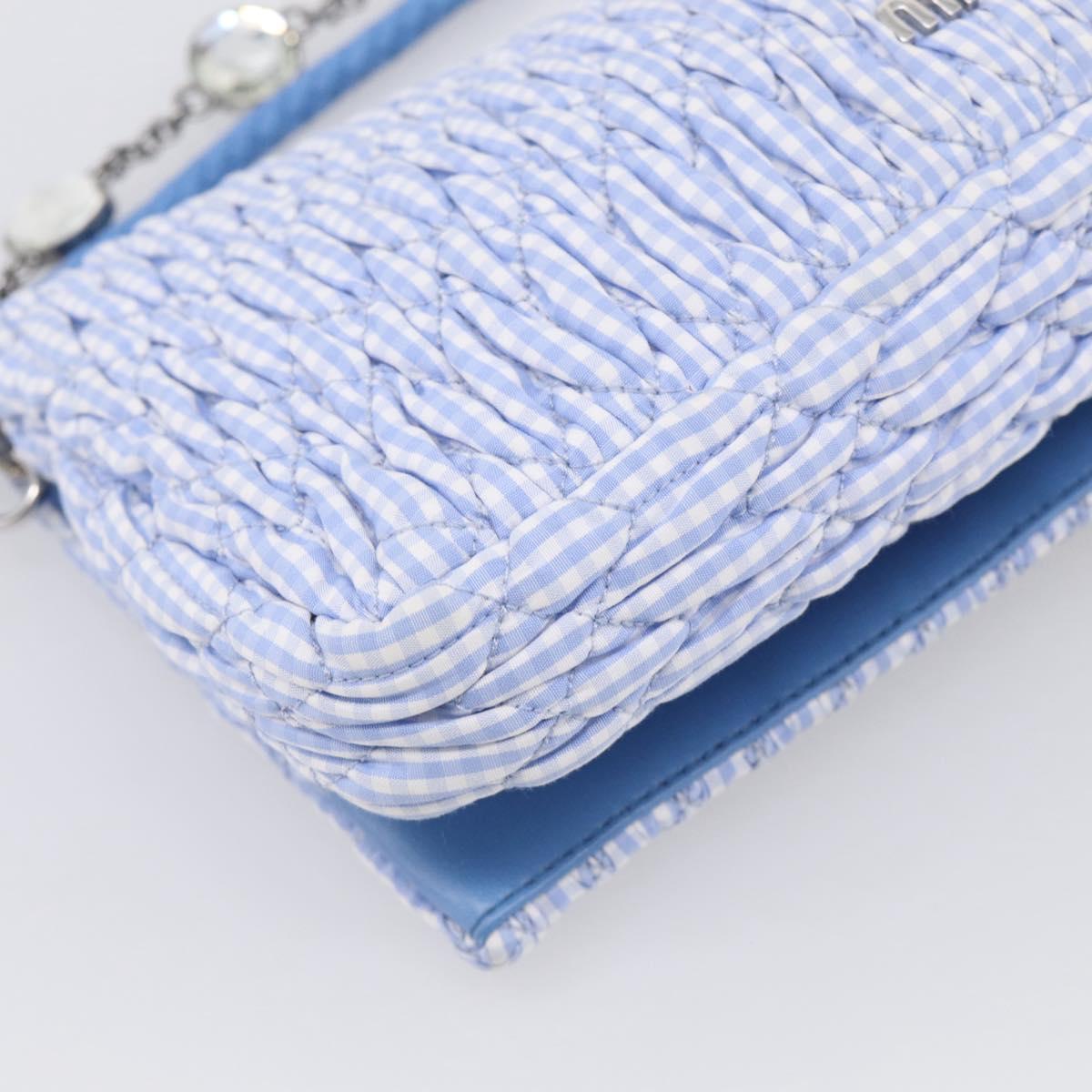 Miu Miu Matelasse Hand Bag Cotton 2way Blue Silver Auth 211290M