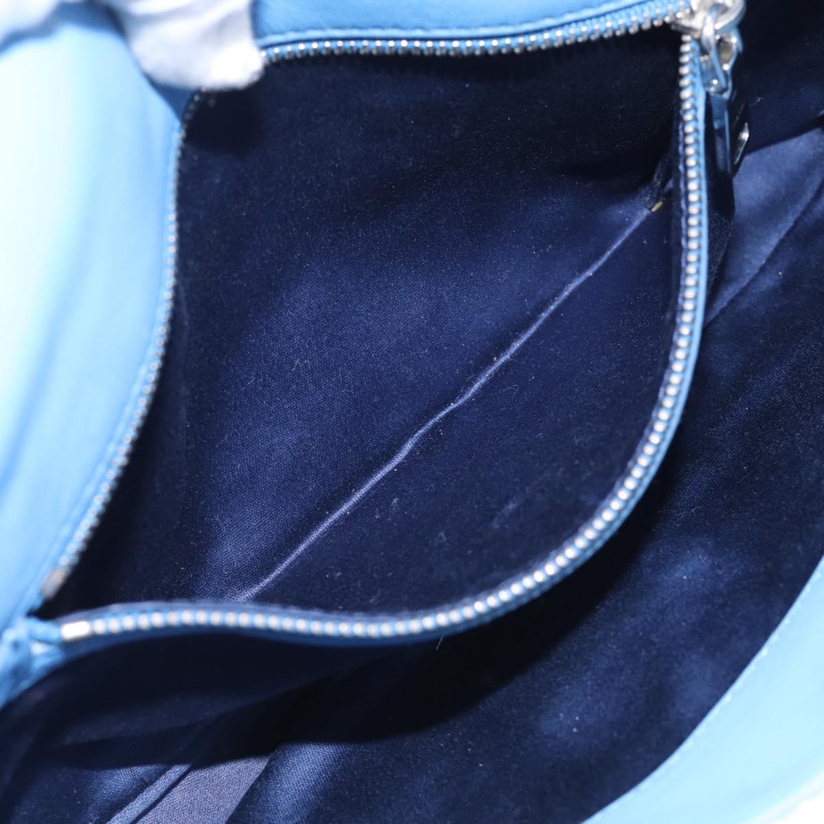 Miu Miu Matelasse Hand Bag Cotton 2way Blue Silver Auth 211290M