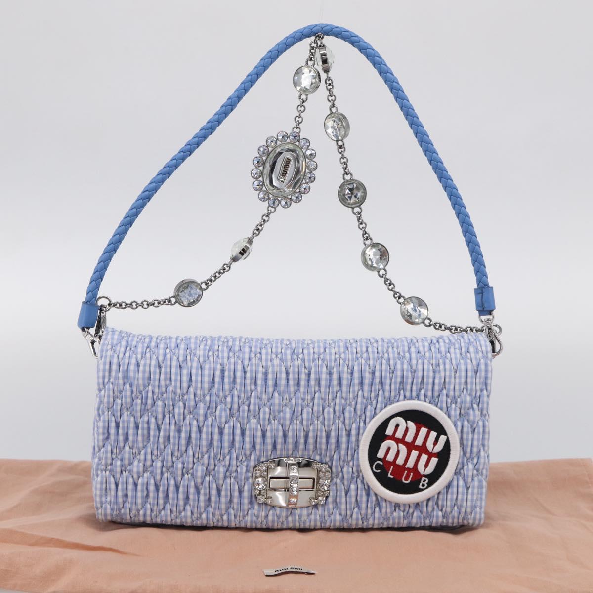 Miu Miu Matelasse Hand Bag Cotton 2way Blue Silver Auth 211290M