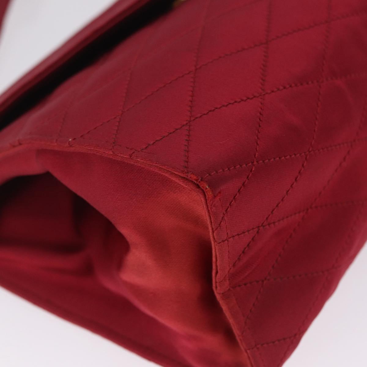 CHANEL Matelasse Hand Bag Satin Red Gold CC Auth 211302A