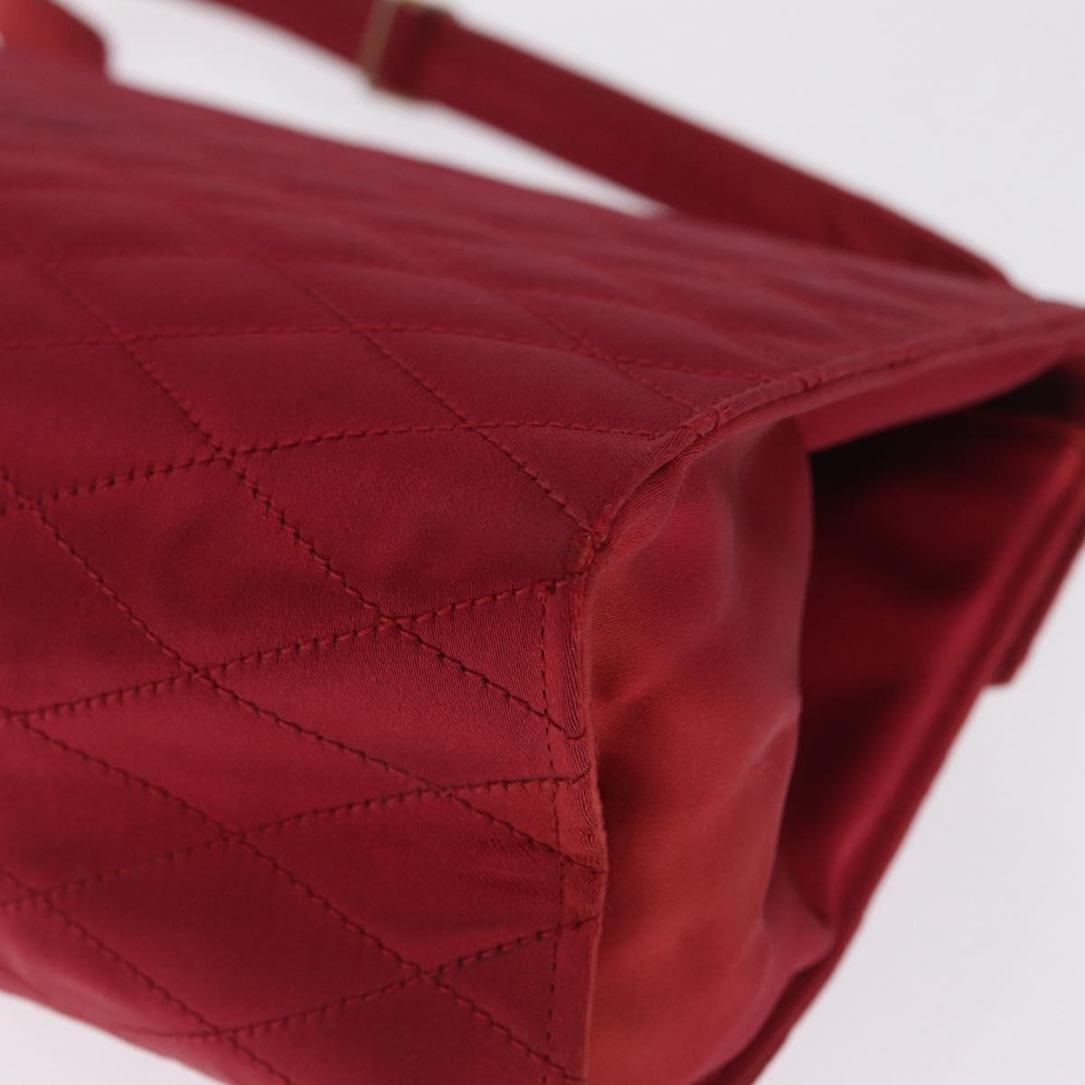 CHANEL Matelasse Hand Bag Satin Red Gold CC Auth 211302A
