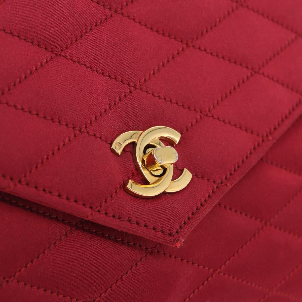 CHANEL Matelasse Hand Bag Satin Red Gold CC Auth 211302A