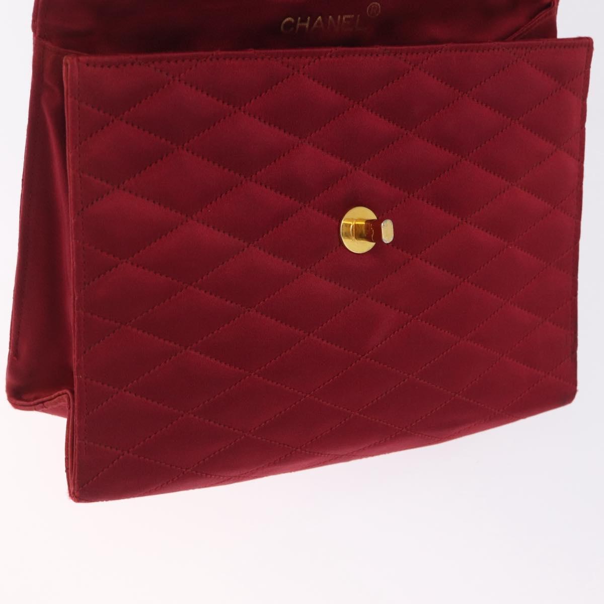 CHANEL Matelasse Hand Bag Satin Red Gold CC Auth 211302A