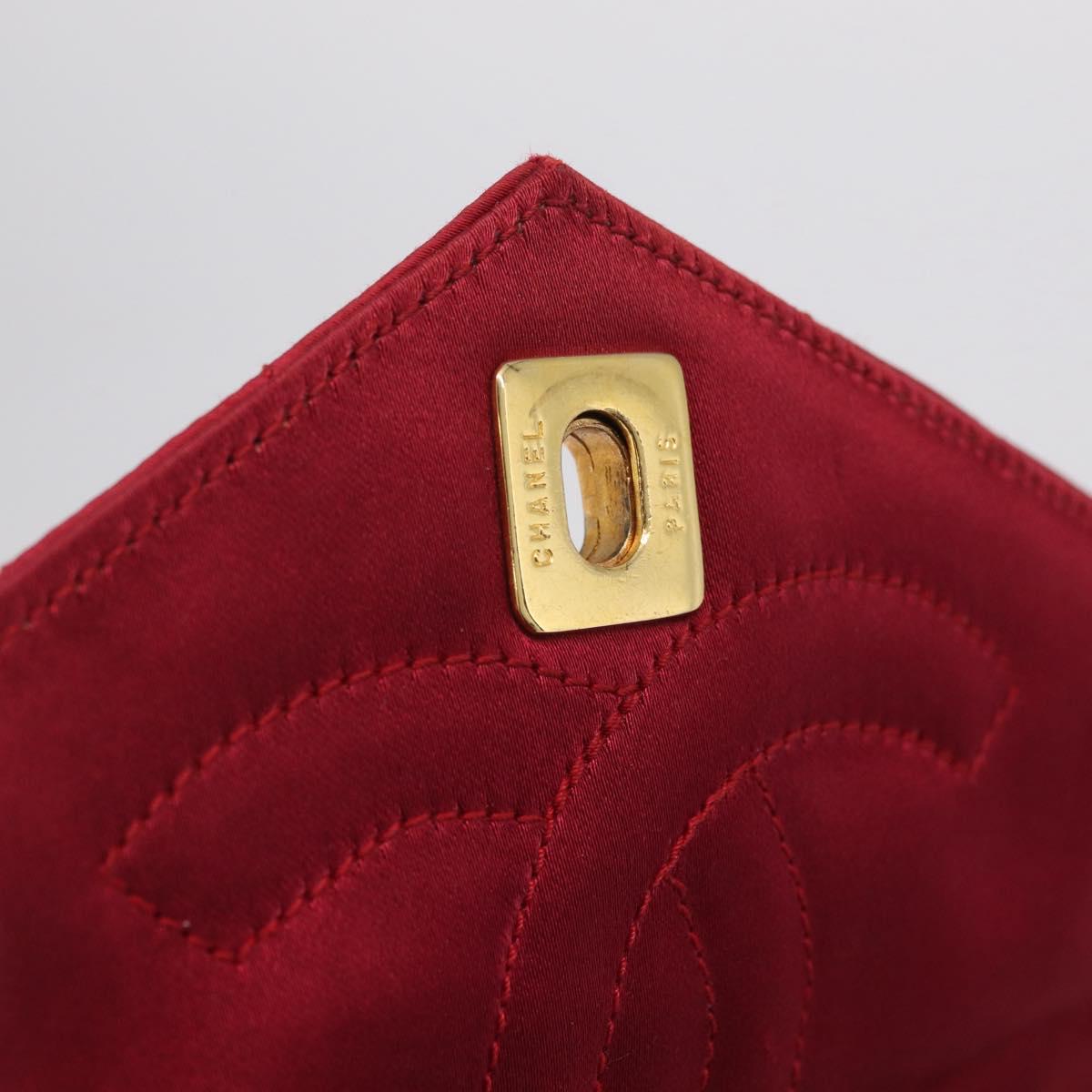 CHANEL Matelasse Hand Bag Satin Red Gold CC Auth 211302A