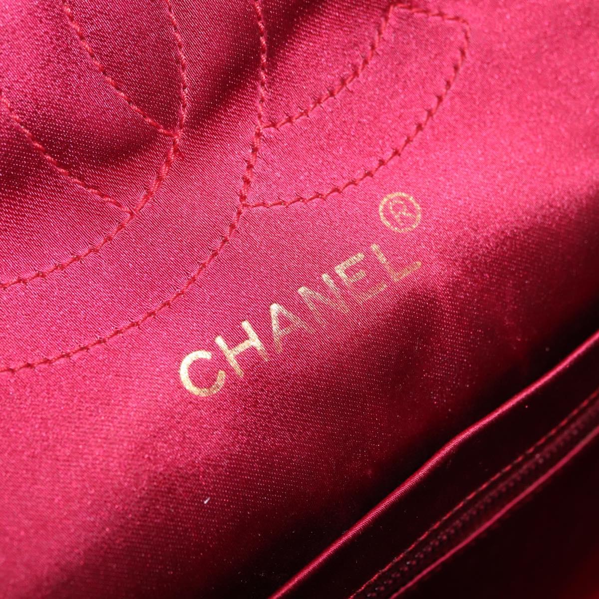 CHANEL Matelasse Hand Bag Satin Red Gold CC Auth 211302A