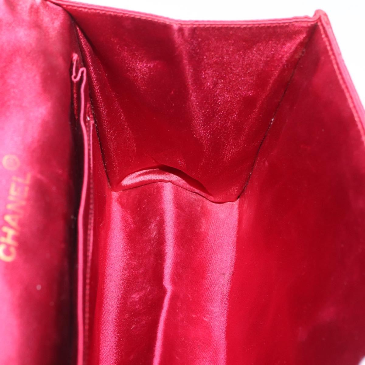 CHANEL Matelasse Hand Bag Satin Red Gold CC Auth 211302A