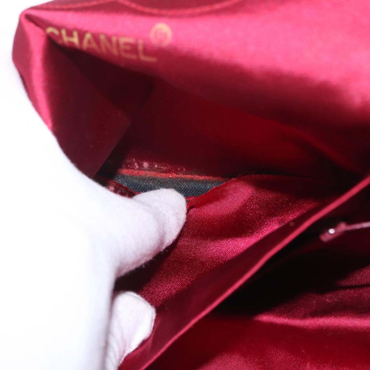 CHANEL Matelasse Hand Bag Satin Red Gold CC Auth 211302A