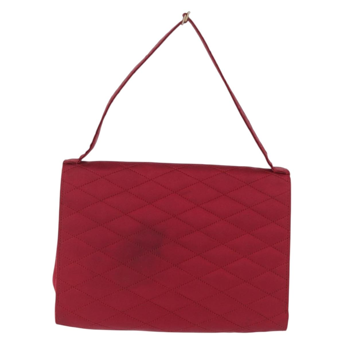 CHANEL Matelasse Hand Bag Satin Red Gold CC Auth 211302A